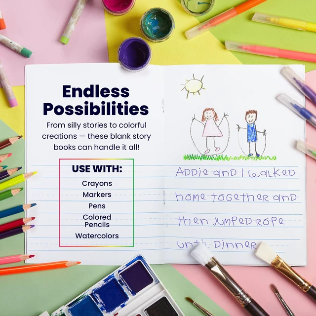 Alt view image 4 of 6 - Half Blank Books for Kids to Write Stories & Illustrate Bulk 48 Pack 5.5" x 8.5" A5 Primary Journal for Grades K-2, Preschool/Kindergarten Notebook with Picture Space 24 Pages, White
