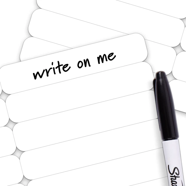 Main image of 500 pcs Writable Iron on Name Tags for Clothing with Permanent Laundry Marker - Clothing Labels for Nursing Home & Daycare, Custom Fabric Labels for Clothes Washable Precut 2x0.38
