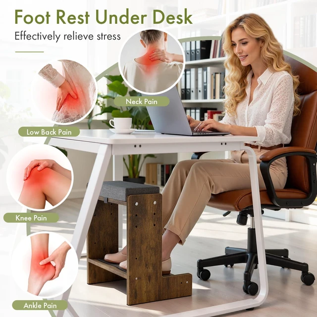 Alt view image 3 of 7 - Adjustable Double Step Foot Rest Under Desk, Wooden Foot Stool for Office & Home with Cushioned Layers, Ergonomic Footrest for Desk, Leg Rest for Comfortable Sitting