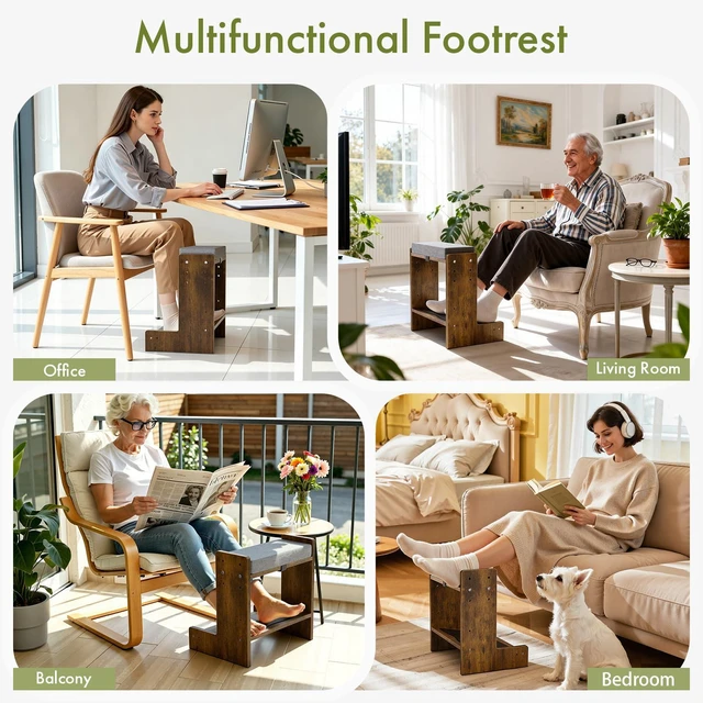 Alt view image 7 of 7 - Adjustable Double Step Foot Rest Under Desk, Wooden Foot Stool for Office & Home with Cushioned Layers, Ergonomic Footrest for Desk, Leg Rest for Comfortable Sitting
