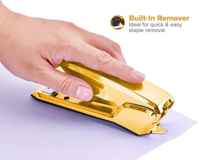 Alt view image 3 of 6 - Office Ascend 3 in 1 Stapler Integrated Remover & Staple Storage, 420 Staples Included, 20 Sheet Capacity, Lightweight, Gold Chrome