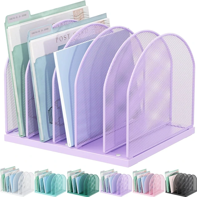 Main image of Desktop File Organizer with 5 Compartments Desk Organizer Paper Organizer for Desk Workspace Organizers for Office Supplies (Purple)