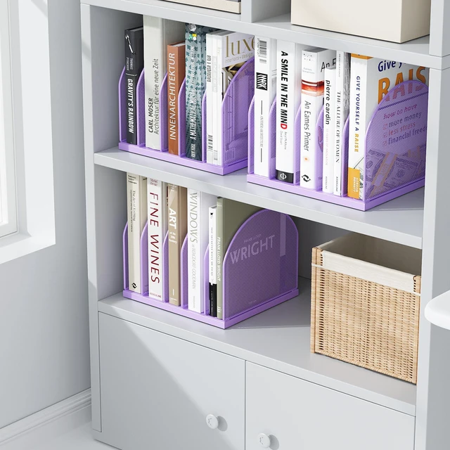 Alt view image 4 of 7 - Desktop File Organizer with 5 Compartments Desk Organizer Paper Organizer for Desk Workspace Organizers for Office Supplies (Purple)