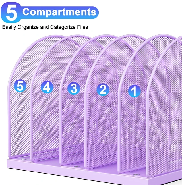 Alt view image 5 of 7 - Desktop File Organizer with 5 Compartments Desk Organizer Paper Organizer for Desk Workspace Organizers for Office Supplies (Purple)
