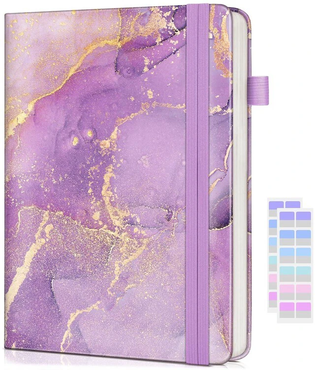 Main image of Lined Journal Notebook for Women Men, 256 Numbered Pages Hardcover Notebooks for Work, A5 Journaling Notebooks, College Ruled Journals for Writing Business School 5.75" x 8.38" Purple Marble