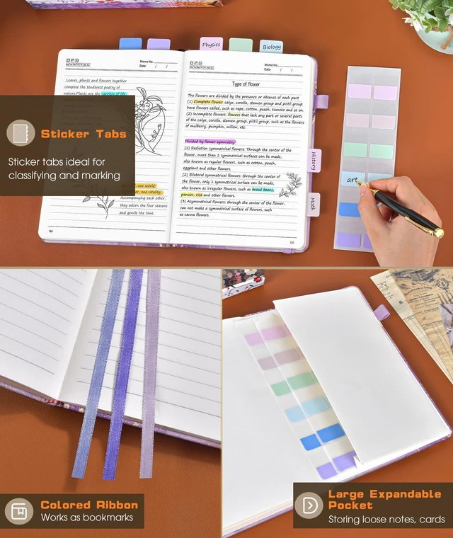 Alt view image 4 of 7 - Lined Journal Notebook for Women Men, 256 Numbered Pages Hardcover Notebooks for Work, A5 Journaling Notebooks, College Ruled Journals for Writing Business School 5.75" x 8.38" Purple Marble