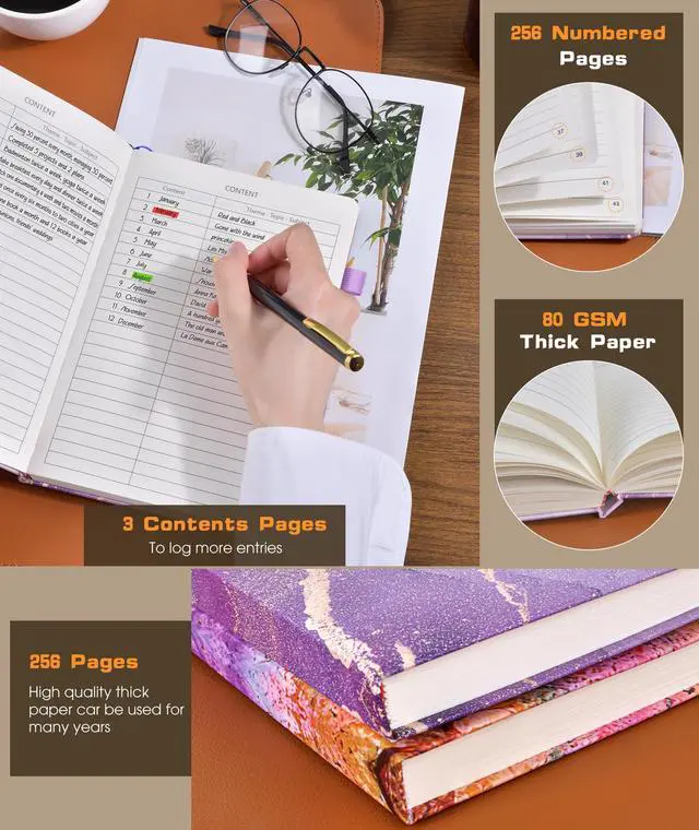 Alt view image 3 of 7 - Lined Journal Notebook for Women Men, 256 Numbered Pages Hardcover Notebooks for Work, A5 Journaling Notebooks, College Ruled Journals for Writing Business School 5.75" x 8.38" Purple Marble