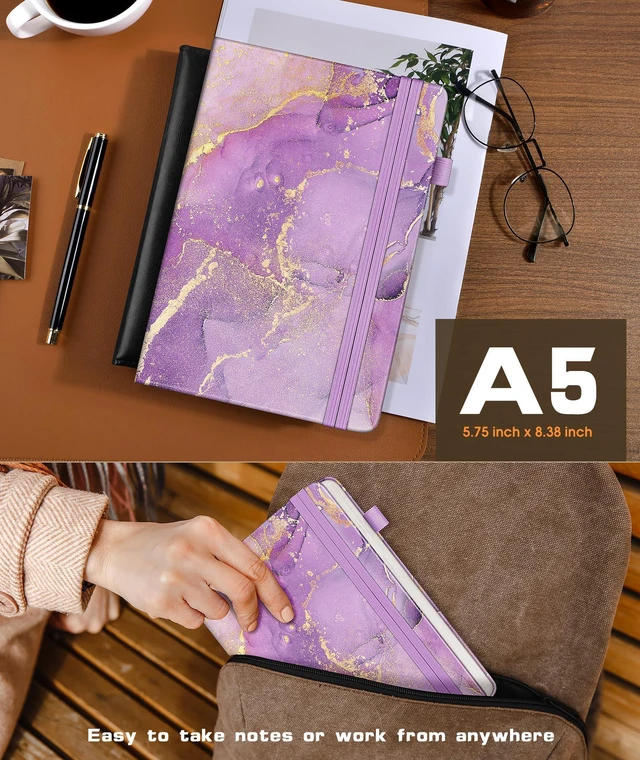 Alt view image 5 of 7 - Lined Journal Notebook for Women Men, 256 Numbered Pages Hardcover Notebooks for Work, A5 Journaling Notebooks, College Ruled Journals for Writing Business School 5.75" x 8.38" Purple Marble