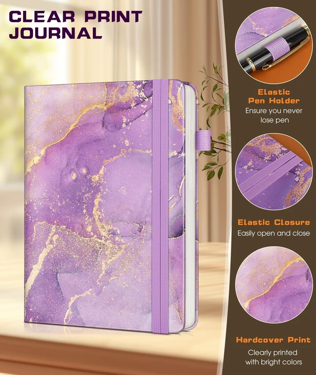 Alt view image 6 of 7 - Lined Journal Notebook for Women Men, 256 Numbered Pages Hardcover Notebooks for Work, A5 Journaling Notebooks, College Ruled Journals for Writing Business School 5.75" x 8.38" Purple Marble