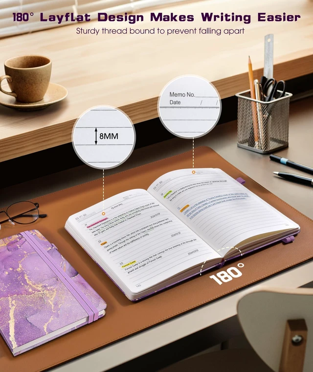 Alt view image 7 of 7 - Lined Journal Notebook for Women Men, 256 Numbered Pages Hardcover Notebooks for Work, A5 Journaling Notebooks, College Ruled Journals for Writing Business School 5.75" x 8.38" Purple Marble