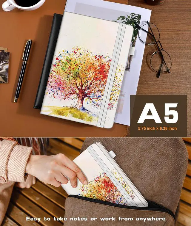 Alt view image 5 of 7 - Lined Journal Notebook for Women Men, 256 Numbered Pages Hardcover Notebooks for Work, A5 Journaling Notebooks, College Ruled Journals for Writing Business School 5.75" x 8.38" Colorful Tree