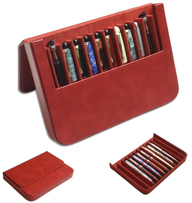 Main image of PU Leather Fountain Pen Case, 12-Slot Pen Storage Tray(red) Large Capacity Pen Storage for Fountain Pen Collection Fountain Pen Holder for Adults, Home Office or Business Use