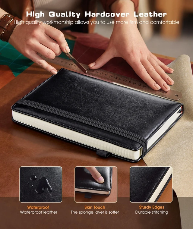 Alt view image 2 of 7 - Lined Journal Notebook for Women Men, 256 Numbered Pages Hardcover Leather Journals for Writing, A5 Journaling Notebooks, College Ruled Journal for Business Work School Note Taking 5.75" x 8.38" Black