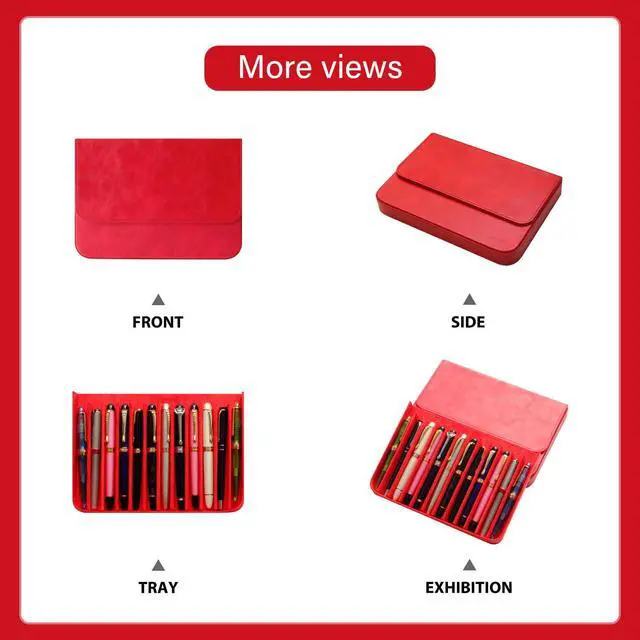 Alt view image 5 of 7 - PU Leather Fountain Pen Case, 12-Slot Pen Storage Tray(red) Large Capacity Pen Storage for Fountain Pen Collection Fountain Pen Holder for Adults, Home Office or Business Use