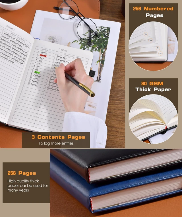 Alt view image 4 of 7 - Lined Journal Notebook for Women Men, 256 Numbered Pages Hardcover Leather Journals for Writing, A5 Journaling Notebooks, College Ruled Journal for Business Work School Note Taking 5.75" x 8.38" Black