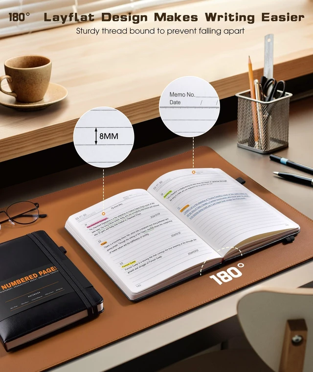 Alt view image 6 of 7 - Lined Journal Notebook for Women Men, 256 Numbered Pages Hardcover Leather Journals for Writing, A5 Journaling Notebooks, College Ruled Journal for Business Work School Note Taking 5.75" x 8.38" Black