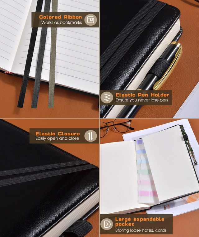 Alt view image 5 of 7 - Lined Journal Notebook for Women Men, 256 Numbered Pages Hardcover Leather Journals for Writing, A5 Journaling Notebooks, College Ruled Journal for Business Work School Note Taking 5.75" x 8.38" Black