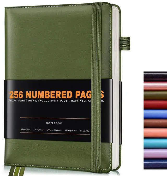 Main image of Lined Journal Notebook for Women Men, 256 Numbered Pages Hardcover Leather Journals for Writing, A5 Journaling Notebooks, College Ruled Journal for Business Work School 5.75" x 8.38" Olive Green