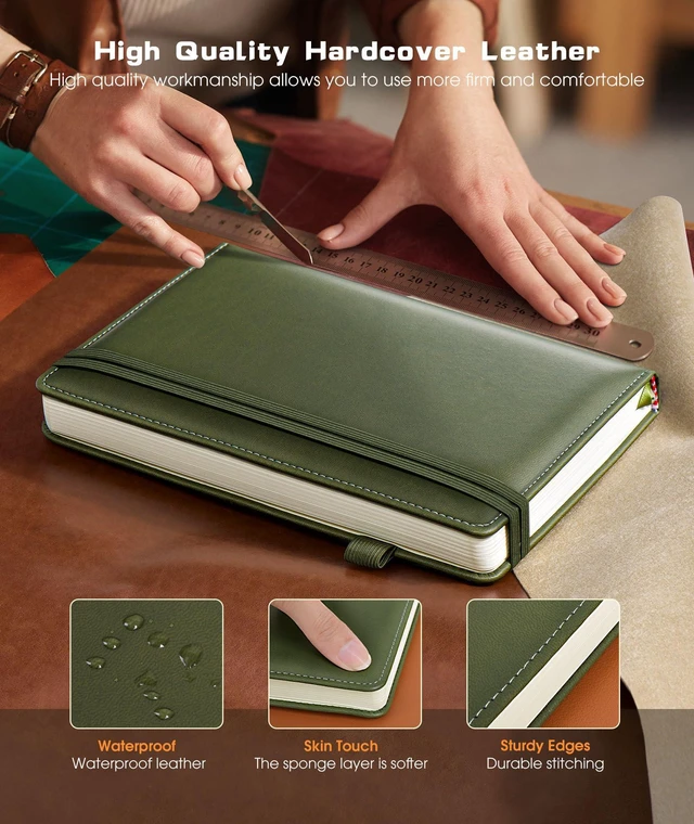 Alt view image 2 of 7 - Lined Journal Notebook for Women Men, 256 Numbered Pages Hardcover Leather Journals for Writing, A5 Journaling Notebooks, College Ruled Journal for Business Work School 5.75" x 8.38" Olive Green