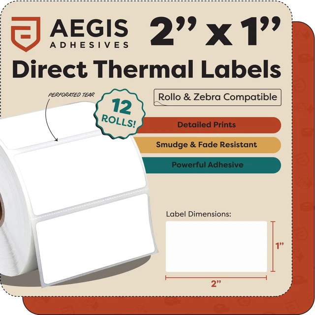 Alt view image 2 of 7 - 2" X 1 Direct Thermal Printer Labels (15600 Count, 12 Rolls) Perforated Shipping Labels, Address, UPC Barcode Stickers for Inventory - Compatible With Zebra and Rollo Printers