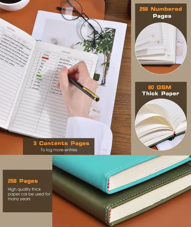 Alt view image 4 of 7 - Lined Journal Notebook for Women Men, 256 Numbered Pages Hardcover Leather Journals for Writing, A5 Journaling Notebooks, College Ruled Journal for Business Work School 5.75" x 8.38" Olive Green