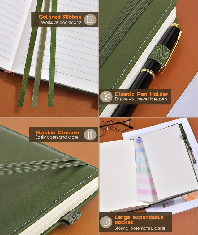 Alt view image 5 of 7 - Lined Journal Notebook for Women Men, 256 Numbered Pages Hardcover Leather Journals for Writing, A5 Journaling Notebooks, College Ruled Journal for Business Work School 5.75" x 8.38" Olive Green