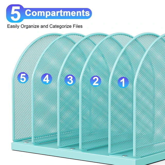 Alt view image 5 of 7 - Desktop File Organizer with 5 Compartments Desk Organizer Paper Organizer for Desk Workspace Organizers for Office Supplies (Blue)