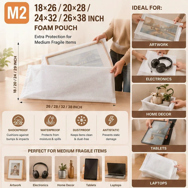 Alt view image 3 of 7 - 30 Pcs 20 x 28 Inch Packing Foam Pouches, Dish Packing Supplies for Moving Shockproof Waterproof Moisture-proof Cushion Wrap for Photo Frames Canvas Artwork, Glassware Musical Instruments Packing
