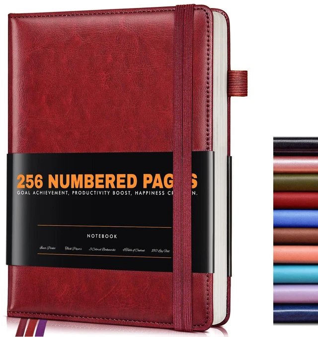 Main image of Lined Journal Notebook for Women Men, 256 Numbered Pages Hardcover Leather Journals for Writing, A5 Journaling Notebooks, College Ruled Journal for Business Work School 5.75" x 8.38" Wine Red