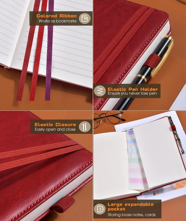 Alt view image 5 of 7 - Lined Journal Notebook for Women Men, 256 Numbered Pages Hardcover Leather Journals for Writing, A5 Journaling Notebooks, College Ruled Journal for Business Work School 5.75" x 8.38" Wine Red