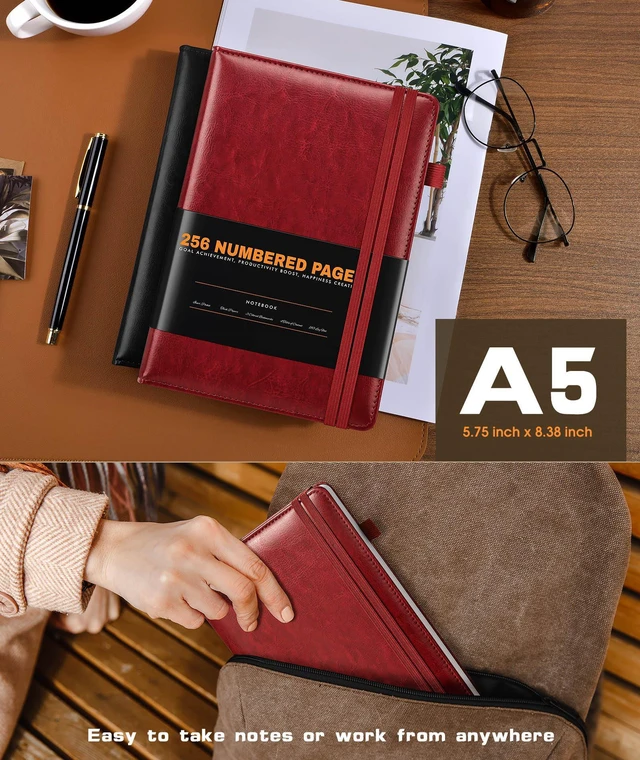 Alt view image 3 of 7 - Lined Journal Notebook for Women Men, 256 Numbered Pages Hardcover Leather Journals for Writing, A5 Journaling Notebooks, College Ruled Journal for Business Work School 5.75" x 8.38" Wine Red