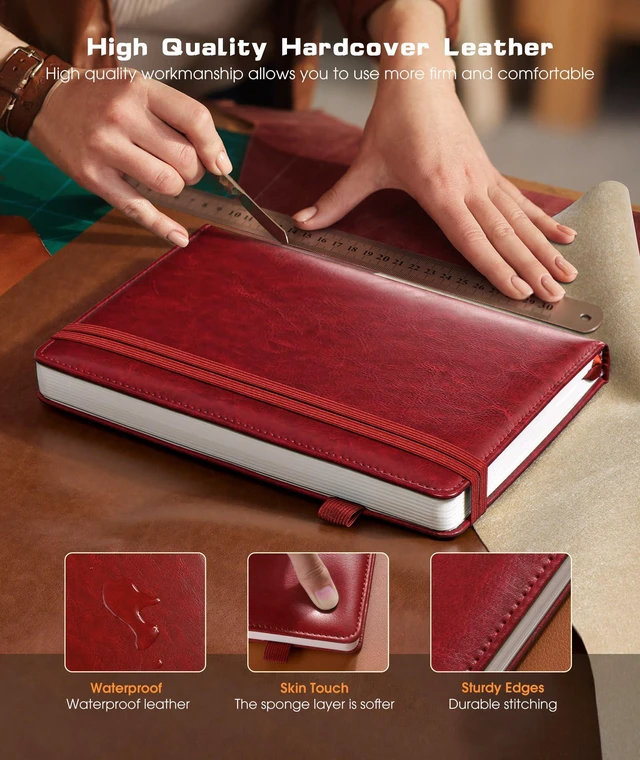 Alt view image 2 of 7 - Lined Journal Notebook for Women Men, 256 Numbered Pages Hardcover Leather Journals for Writing, A5 Journaling Notebooks, College Ruled Journal for Business Work School 5.75" x 8.38" Wine Red