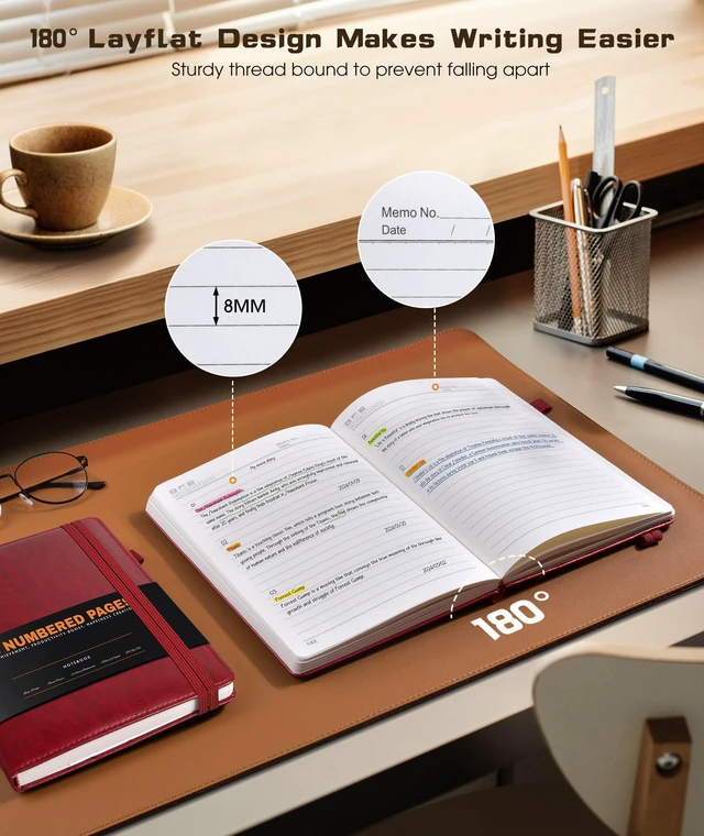 Alt view image 6 of 7 - Lined Journal Notebook for Women Men, 256 Numbered Pages Hardcover Leather Journals for Writing, A5 Journaling Notebooks, College Ruled Journal for Business Work School 5.75" x 8.38" Wine Red