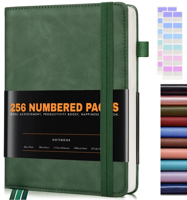 Main image of Lined Journal Notebook for Women Men, 256 Numbered Pages Hardcover Leather Journals for Writing, A5 Journaling Notebooks, College Ruled Journal for Business Work School 5.75" x 8.38" Green
