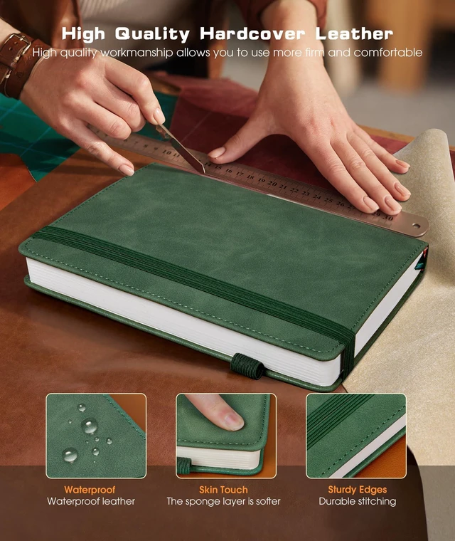 Alt view image 3 of 7 - Lined Journal Notebook for Women Men, 256 Numbered Pages Hardcover Leather Journals for Writing, A5 Journaling Notebooks, College Ruled Journal for Business Work School 5.75" x 8.38" Green