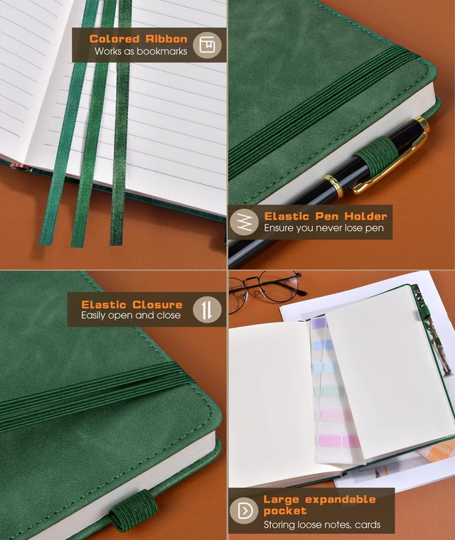 Alt view image 6 of 7 - Lined Journal Notebook for Women Men, 256 Numbered Pages Hardcover Leather Journals for Writing, A5 Journaling Notebooks, College Ruled Journal for Business Work School 5.75" x 8.38" Green