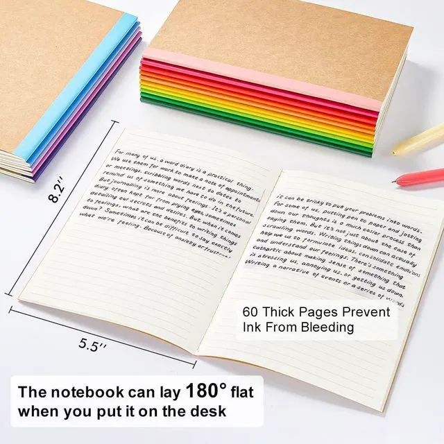 Alt view image 2 of 7 - 16 Pack Composition Notebooks Bulk, Kraft Cover Lined Blank College Ruled Composition Travel Journals with Rainbow Spines For Women Students Business, 60 Pages, 8.3x 5.5, A5, 16 Colors