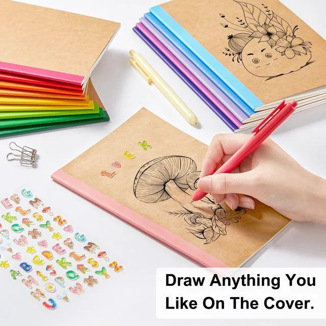 Alt view image 3 of 7 - 16 Pack Composition Notebooks Bulk, Kraft Cover Lined Blank College Ruled Composition Travel Journals with Rainbow Spines For Women Students Business, 60 Pages, 8.3x 5.5, A5, 16 Colors