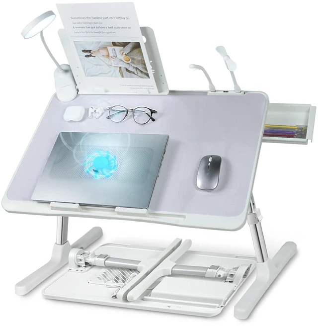 Main image of Adjustable Laptop Lap Desk with Cooling Fan USB Light for Adults 56x32cm,Grey