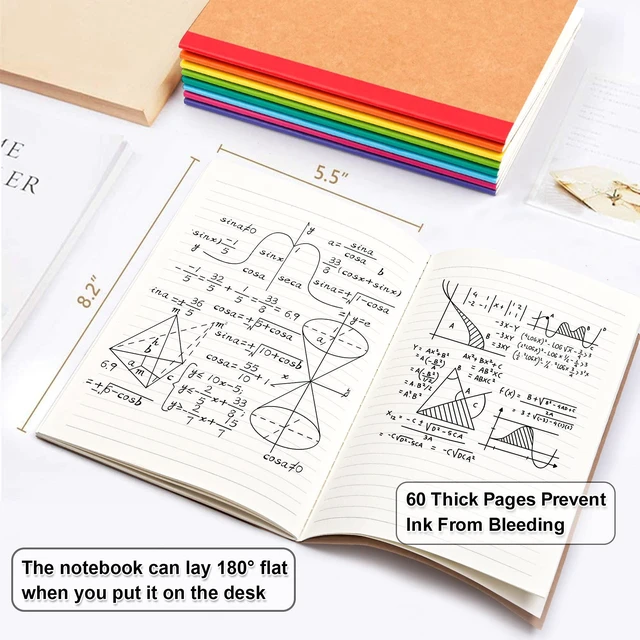 Alt view image 2 of 7 - 16 Pack Composition Notebooks Bulk, Kraft Cover Lined Blank College Ruled Composition Travel Journals with Rainbow Spines For Women Students Business, 60 Pages, 8.3x 5.5, A5, 8 Colors