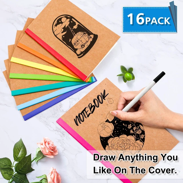 Alt view image 3 of 7 - 16 Pack Composition Notebooks Bulk, Kraft Cover Lined Blank College Ruled Composition Travel Journals with Rainbow Spines For Women Students Business, 60 Pages, 8.3x 5.5, A5, 8 Colors