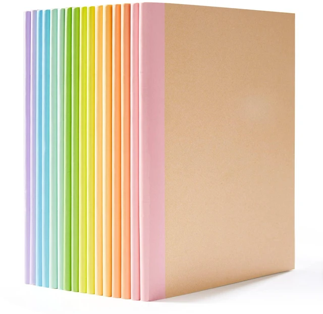 Main image of 16 Pack Composition Notebook Bulk, Kraft Cover Lined Blank College Ruled Travel Journals with Pastel Color Spine For Women Students Office, 60 Pages, 8.3x 5.5, A5, 8 Pastel Colors