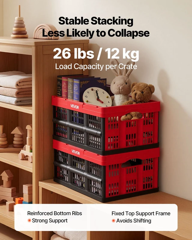 Alt view image 2 of 7 - Plastic Collapsible Storage Bins, 32L 3 Packs, Stackable Folding Storage Crates with Handles, Holds 26 lbs Per Bin, Foldable Heavy Duty Containers, Space-Saving Baskets, for Home Organizing