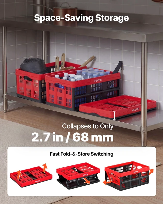 Alt view image 4 of 7 - Plastic Collapsible Storage Bins, 32L 3 Packs, Stackable Folding Storage Crates with Handles, Holds 26 lbs Per Bin, Foldable Heavy Duty Containers, Space-Saving Baskets, for Home Organizing