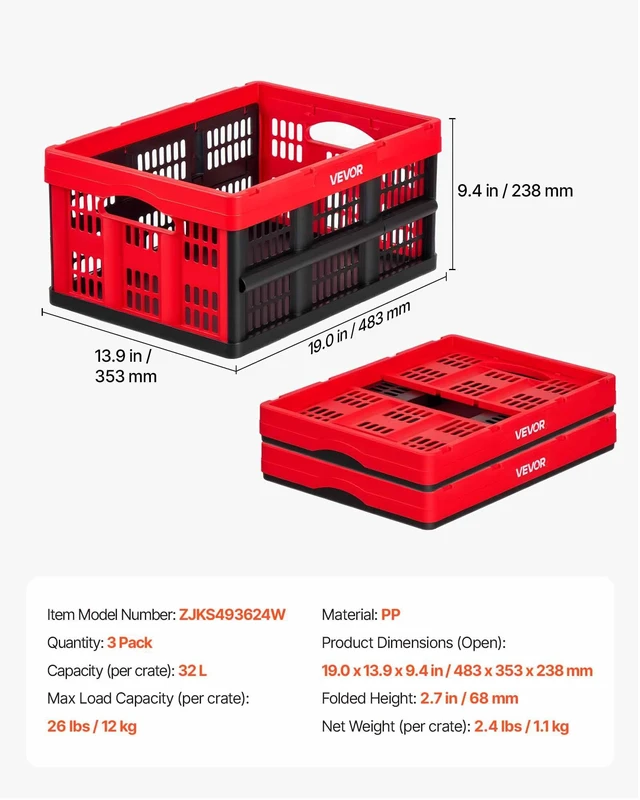 Alt view image 7 of 7 - Plastic Collapsible Storage Bins, 32L 3 Packs, Stackable Folding Storage Crates with Handles, Holds 26 lbs Per Bin, Foldable Heavy Duty Containers, Space-Saving Baskets, for Home Organizing