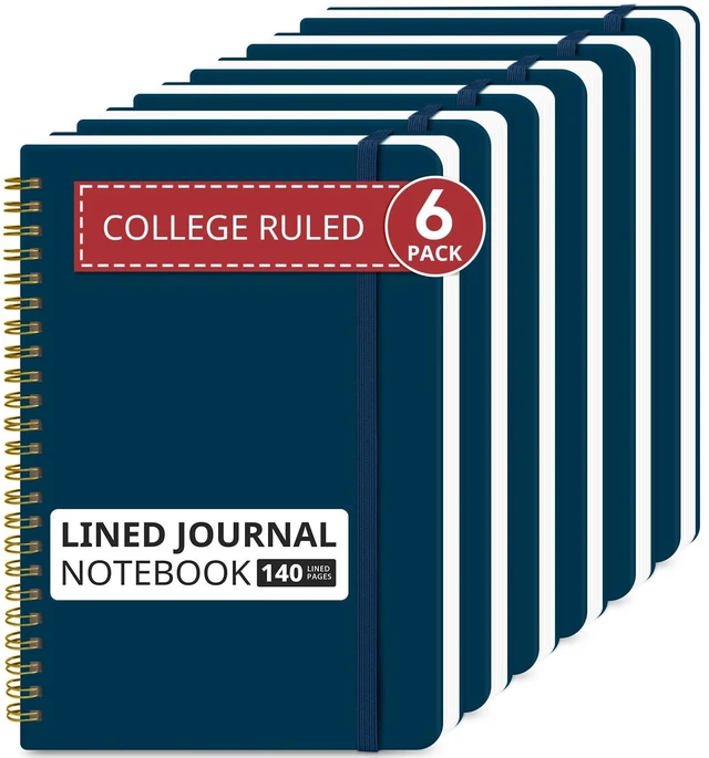 Main image of 6 Pack Lined Notebooks for Work Hardcover Spiral Journal for Office Navy, 5.7" x 7.9" Spiral Journals for Writing, Bulk Work Notebooks, Note taking and School Supplies, 140 Pages