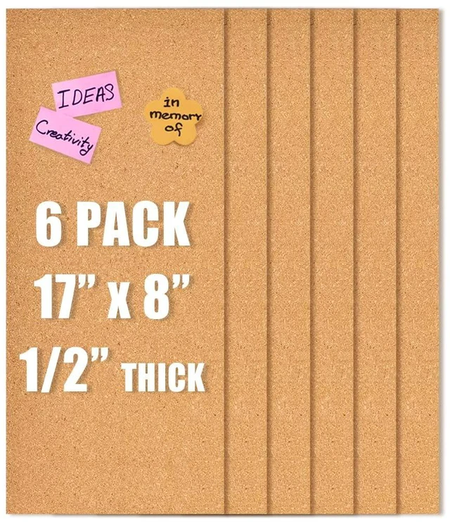 Main image of 17x8 Cork Board Tiles Bulletin Board, 1/2" Thick Self-Adhesive Cork Boards for Walls, Cork Tiles Vision Board for Home, Office, School, Bulletin Board Decorations(12mm,6pc)