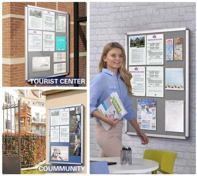 Alt view image 6 of 7 - SWANCROWN 38x28 in Enclosed Bulletin Board, Locking Display Felt Board Grey 9xA4, Tamperproof, Shatterproof, Lockable, Grey Felt, Silver Aluminum Frame, Notice Board for Wall, Office School Business