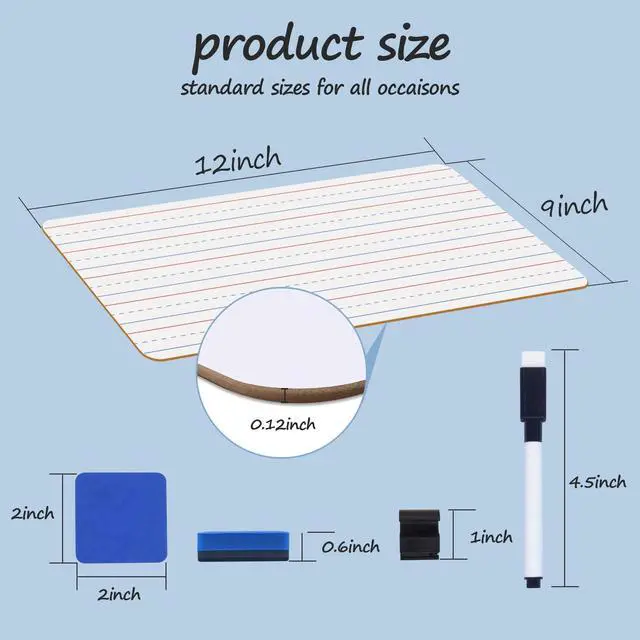 Alt view image 3 of 7 - 24 Pack Dry Erase Boards, 9"x12" Double Sided Easel Small Whiteboards with Lines for Kids, Students, Education Teacher Classroom, Mini Portable Learning White Boards with 24 Markers, 24 Erasers