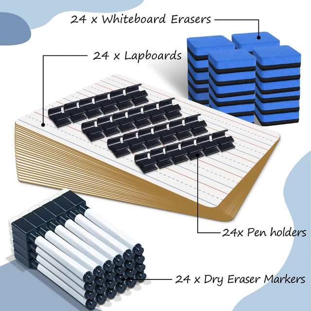 Alt view image 5 of 7 - 24 Pack Dry Erase Boards, 9"x12" Double Sided Easel Small Whiteboards with Lines for Kids, Students, Education Teacher Classroom, Mini Portable Learning White Boards with 24 Markers, 24 Erasers